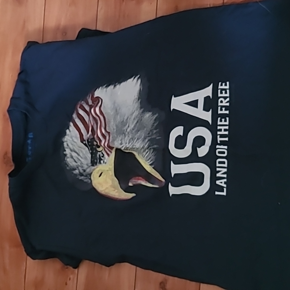 5 stars 100% cotton navy blue patriotic land of free eagle tee